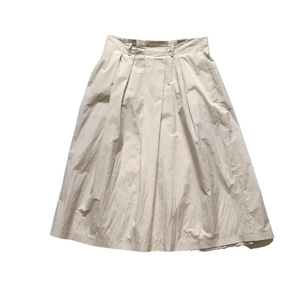 Amina Rubinacci Pleated A-Line Midi Skirt Womens 48 US 12 Cream Ivory High Rise